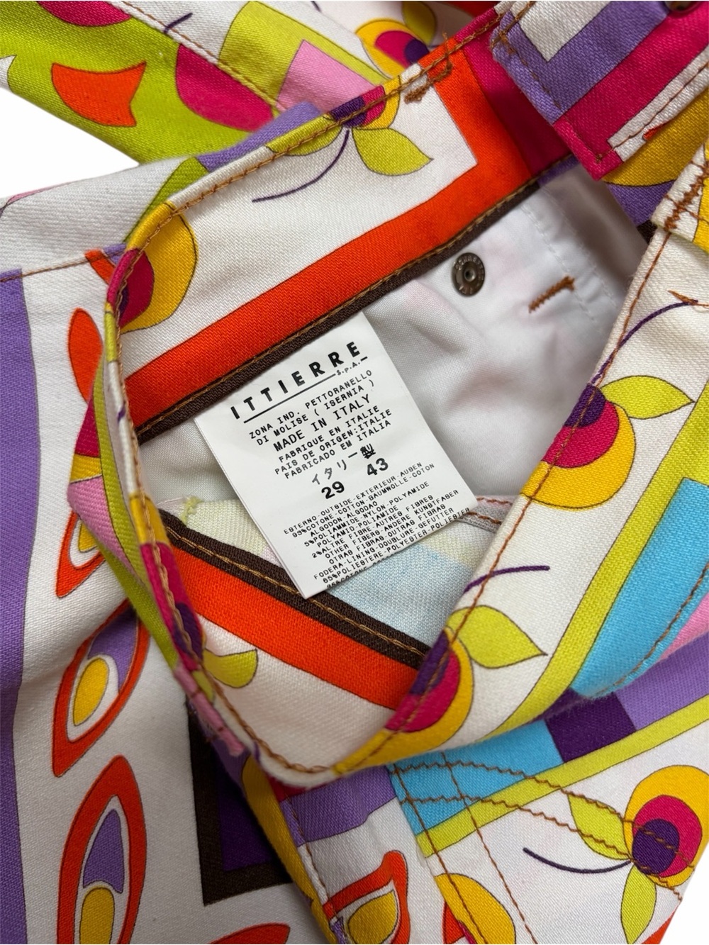 SOLD—Dolce & Gabbana Multicolor Geometric Flare Pants - Pink Purple Yellow Green - Picture 3 of 5